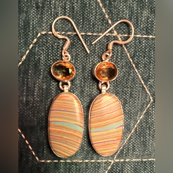 Citrine and Calsilica earrings w/Sterling silver - Picture 3 of 3